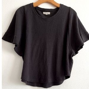 Madewell Textured Dark Brown Round Neck Short Batwing Sleeve Stretch Top Size L